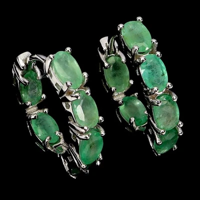 Pendientes de plata de ley 925 esmeralda ovalada 5x3 mm joyas de piedras preciosas naturales Foto 1 de 4