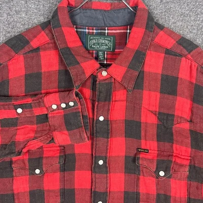 Polo Country Ralph Lauren Shirt Mens 3XLT Red Flannel Snap Western Buffalo Plaid - Image 1 of 4