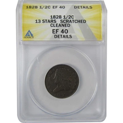 1828 13 Stars Classic Head Half Cent EF 40 Details ANACS SKU:CPC1131 - Image 1 of 4