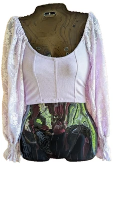 Milkmaid Urban Outfitters 女式上衣 XS 蕾丝袖口作物仙女 Cottagecore — 第 1/4 张图片