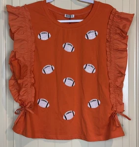 Why Dress Orange Sequin Football side ruffle cinch shirt blouse sz XXL NWT - Picture 1 of 7