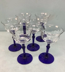 Set of 6 Hock Cobalt Blue Stem Wine Glasses 5 1/4” H - Picture 1 of 5