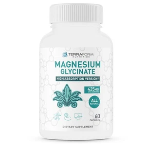 Advanced Magnesium Glycinate 425mg, 100% Chelated, 60 Capsules – Promotes Restfu - Picture 1 of 7