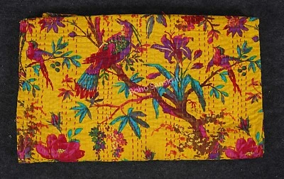 Indio hermoso bloque de mano estampado de pájaros edredón kantha algodón orgánico manta tiro Foto 1 de 4