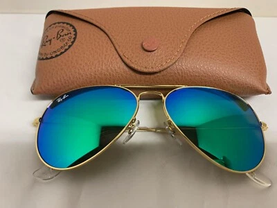 Ray-Ban Aviator Sunglasses RB3025 58-14mm Gold Frame & Green Flash Lenses 112/19 - Image 1 of 3