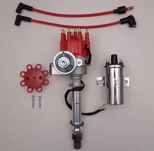 CHEVY SMALL BLOCK/BIG BLOCK Red Small Cap HEI Distributor + Chrome 45K Volt Coil - Bild 1 von 5