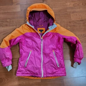 Lands End Womens Primaloft Ski Jacket Sz M (10-12) Orange Pink Hooded Zip EUC - Picture 1 of 10