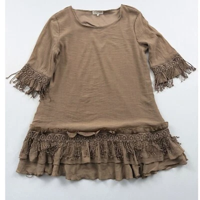 Vestido Indigo Soul Marrón Flecos Estilo Bohemio Campesino Mediano Foto 1 de 3