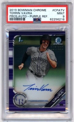 2019 Terrin Vavra Bowman Chrome Auto Purple Refractor PSA 9 MINT /250 CPA-TV - Image 1 of 2