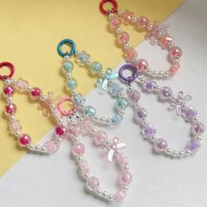 Creative New Beaded Bow Chain Pendant Decoration Keychain Phone Anti Loss Chain - Afbeelding 1 van 17