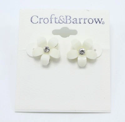 Очаровательный новый пара белый цветок серьги-гвоздики со стразами новый с Ярлыками #e1283 - Изображение 1 из 2