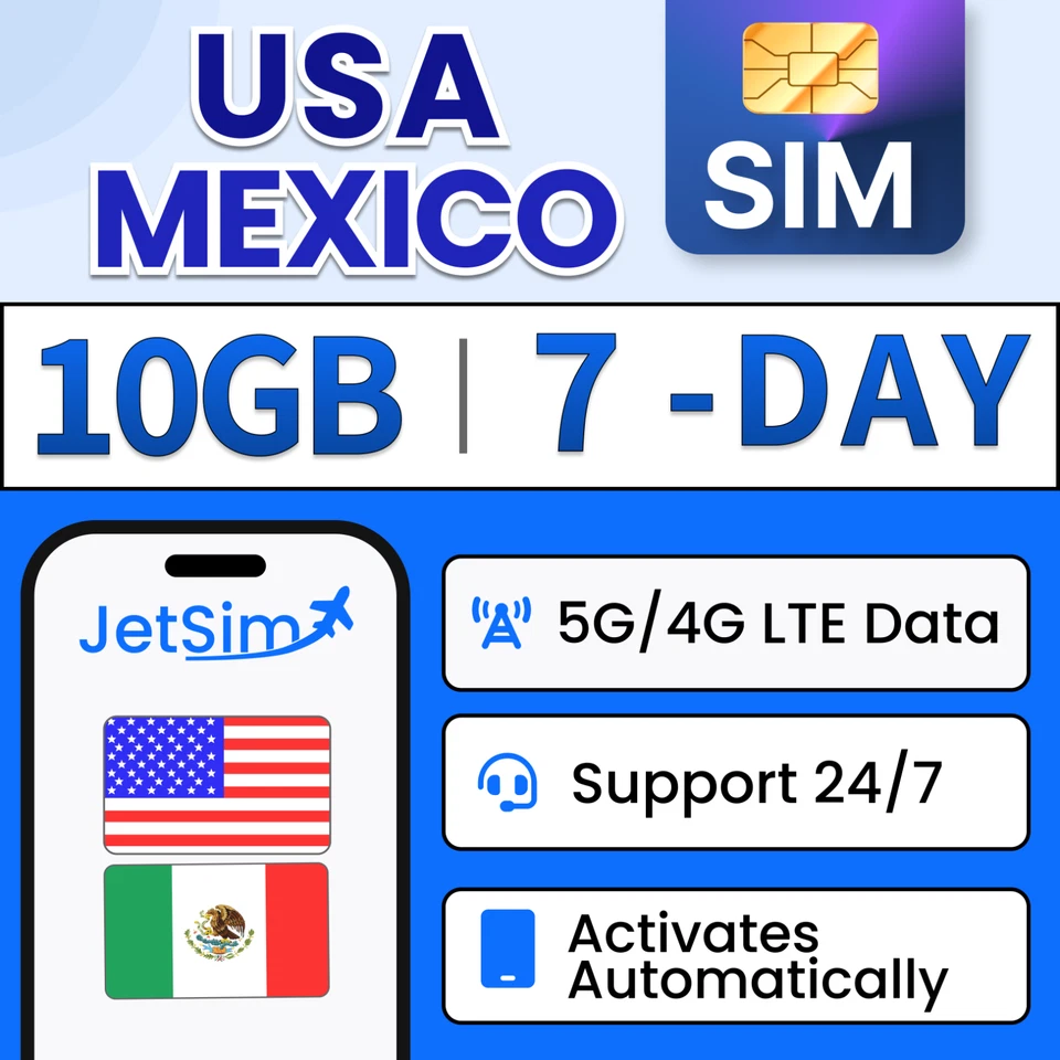 USA Mexico SIM Card-10GB High-Speed, 7 Day JetSim/Travel SIM - Image 1 of 4