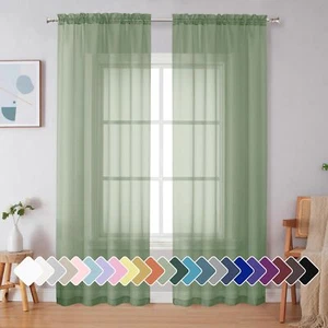 Simplebrand Sage Green Sheer Curtains 90 Inches Long 2 Panels Light Filtering... - Picture 1 of 7