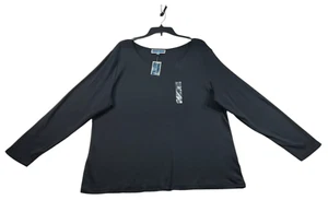 Karen Scott Shirt Womens Plus Size 2X Black Long Sleeve Casual Cotton New - Picture 1 of 7