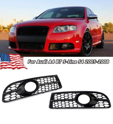 Front Bumper Fog Light Grille Cover Honeycomb For Audi A4 B7 S-Line S4 2005-2008 — 第 1/4 张图片