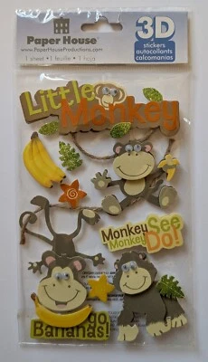 Little Monkey Go 香蕉! 纸屋3D剪贴簿贴纸 — 第 1/2 张图片
