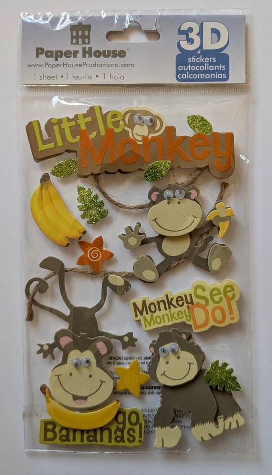 Paper House Productions - 3 Dimensional Cardstock Stickers - Little Monkey