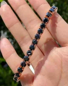 14 Ct Rd Lab Created Black Diam Women Tennis Bracelet 14K Rose Gold Plated 7.5" - Picture 1 of 4