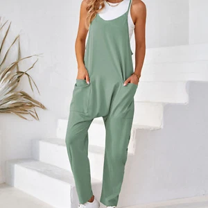 Women's Casual Sleeveless Jumpsuits Spaghetti Strap Loose Romper Pants w/ Pocket - Picture 1 of 61