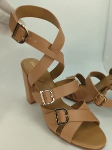Brooks Brothers Multi Strap Stacked Heel Sandals Beige 8.5 Womens MSRP $298 - Picture 1 of 11