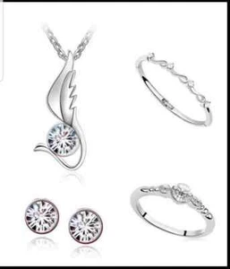 Elegante Cristal Collar Pendientes Pulsera Anillo Boda Novia Joyería Set - Imagen 1 de 7