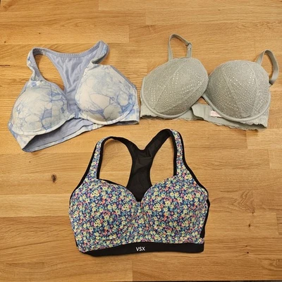 Lot of 3 Victorias Secret PINK 36DD Everyday Lace Bra 2-34DD SportsX Pushup Bra  - Image 1 of 4