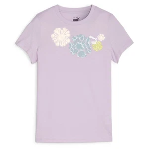 PUMA Classics Sunflower Logo Crew Neck Short Sleeve T-Shirt Youth Girls Purple C - Picture 1 of 2