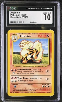 CGC 10 GEM MINT Arcanine 1999 Base Set 23/102 Pokemon Card - Image 1 of 2