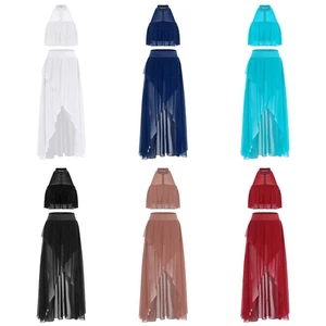 Women Outfit Modern Dancewear Backless Costume Performance See-through Chiffon - Picture 1 of 52