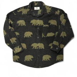 True Grit Shirt Black Green Cashmere Pile Bear Made in USA Shacket Unisex M - Picture 1 of 7