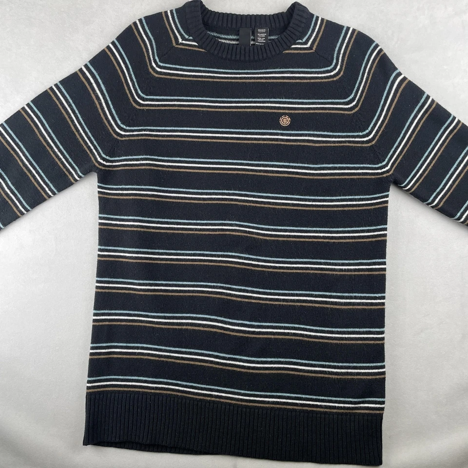 Suéter Element Para Hombres M Negro Tostado Azul Rayas Cuello Redondo Pullover Mezcla Lana Y2K Foto 1 de 4