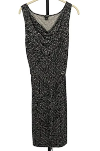 Ann Taylor Black White Patterned Drape Neck Dress with Metal Waist Details - M - Picture 1 of 8