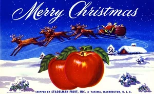 Yakima Washington Feliz Navidad Papá Noel Manzana Fruta Caja Etiqueta Arte Impresión - Imagen 1 de 1