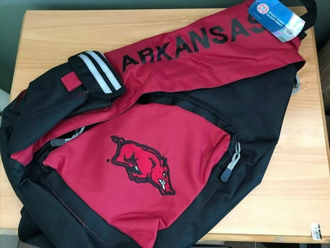 University of Arkansas Messenger Bag Razorbacks Shoulder Pockets Black Red NEW Cover