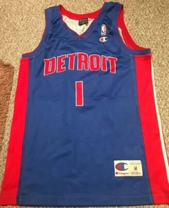 BNWOT Champion Europe Detroit Pistons Allen Iverson #1 NBA jersey 2008 Size M - Picture 1 of 3