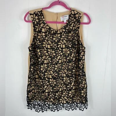 Camiseta sin mangas Neiman Marcus Lela Rose Target talla grande negra encaje beige Foto 1 de 4