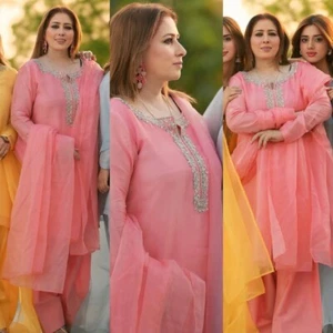 Faux Georgette Salwar Kameez Dupatta Wedding Pakistani Bollywood Stitched - Picture 1 of 8