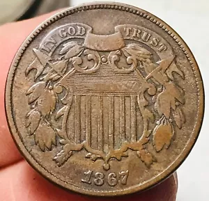 1867 Two Cent Piece 2C Ungraded Choice US Copper Coin CC25072 - Picture 1 of 6