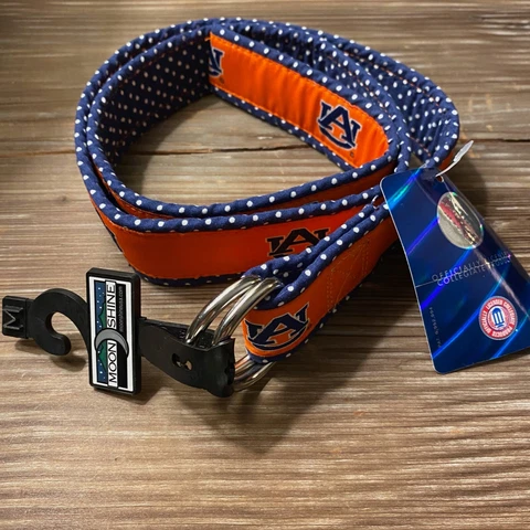 AUBURN MoonShine D-Ring Belt with Woven Logo. MEDIUM. NEW WITH TAGS! made in USA Cover