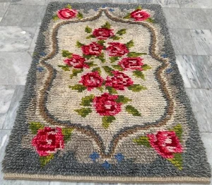 Alfombra floral medieval suave escandinava Rya sueca vintage 3x5 145x95 cm - Imagen 1 de 9