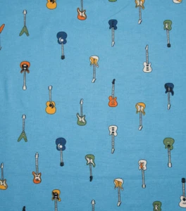 POP! Guitar joann Super Snuggle Flannel Fabric blue background 35.5"x42" - Picture 1 of 3