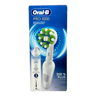Oral-B Pro 1000 перезаряжаемый зубная щетка ручка зарядное устройство, щетка - белый - новый в коробке - Изображение 1 из 2