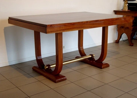 French Dining Table in A French mahogany, ambonia and brass dining table, c 1928 Cover