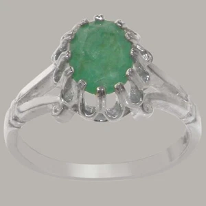 Solid 9k White Gold Natural Emerald Womens Solitaire Ring - Sizes 4 to 12 - Picture 1 of 5