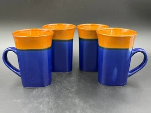 4 Royal Norfolk 14 Oz Coffee Mug Square Shaped Cobalt Blue/Brown Stoneware 5" - Picture 1 of 6