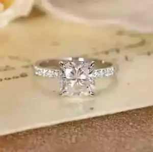 1.50Ct Cushion Cut Lab Created Diamond Women's Ring 14k White Gold Plated Silver - Picture 1 of 6