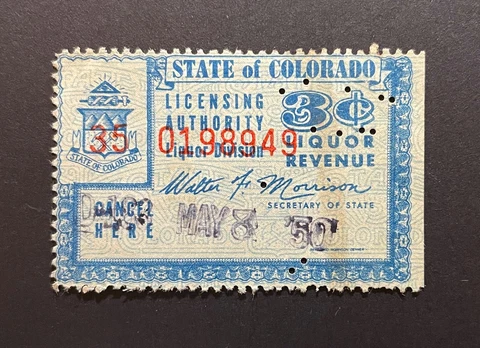 Colorado State Revenue - blue 3 cents Wine Tax #WL45 - used, appears sound - CO Cover