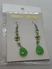 New Faceted Green Glass Crystal Teardrop Dangle Earrings Moonglow Bead Silver To