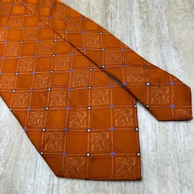 Steve Harvey 系列丝绸领带橙色几何方形图案 — 第 1/4 张图片