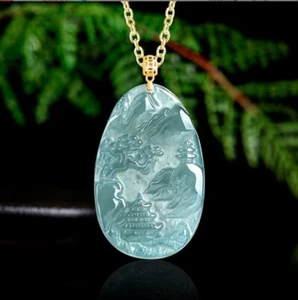 Certified Ice Green Natural A Jade jadeite 18K Solid Gold 山水牌 Pendant Necklace - Picture 1 of 11